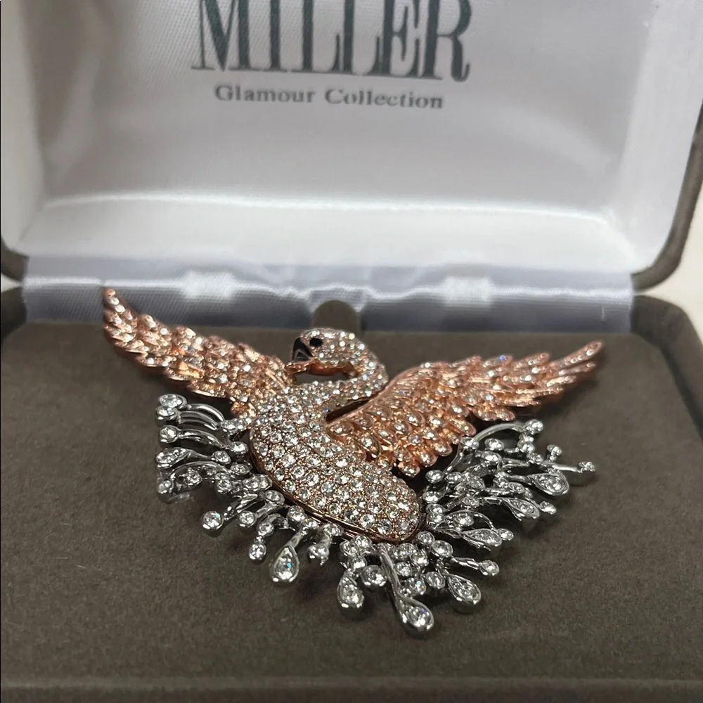 Nolan Miller Sparkling Swan Brooch Silver and rose gold colors - Picture 6 of 8